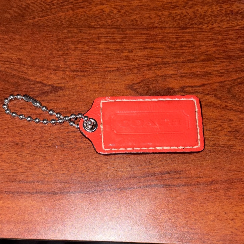 Coach Orange Leather Bag Hang Tag Keychain